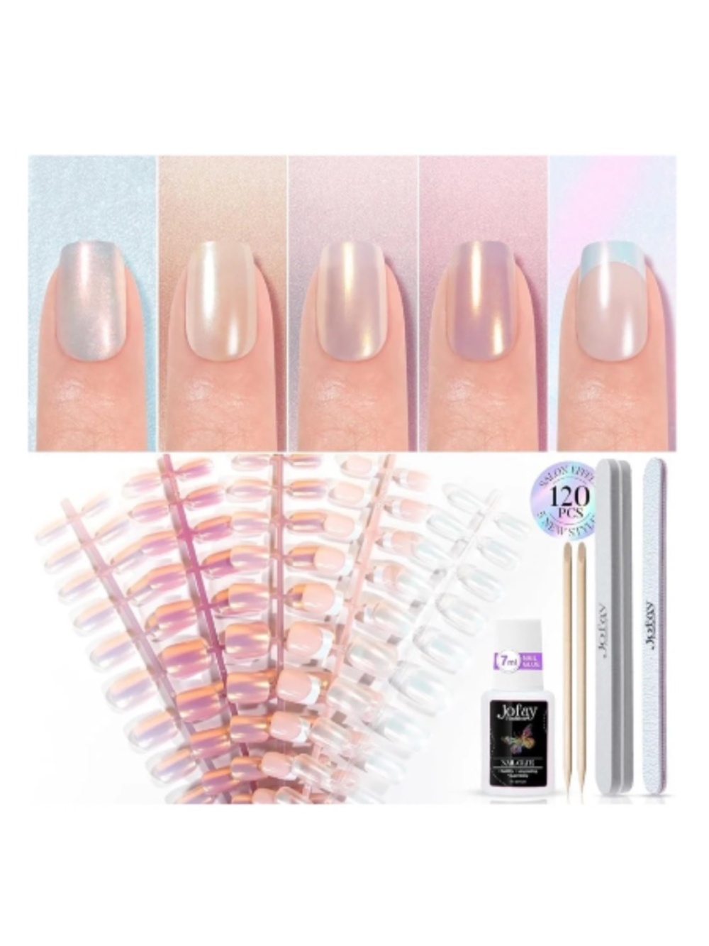 120 Glazed Chrome Short Square Press On Nail Set